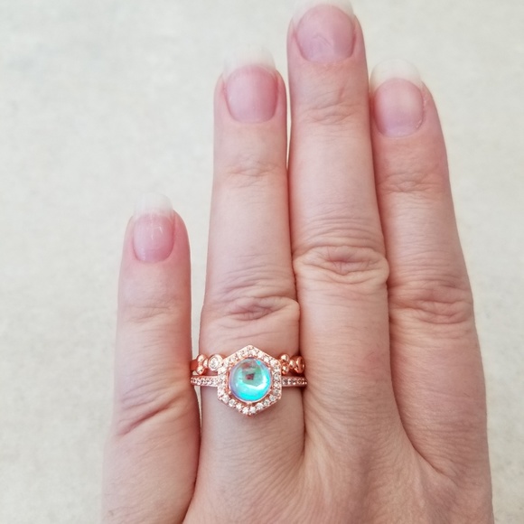 (2pc) 18k Over Sterling Moonstone Ring Set - Picture 7 of 8